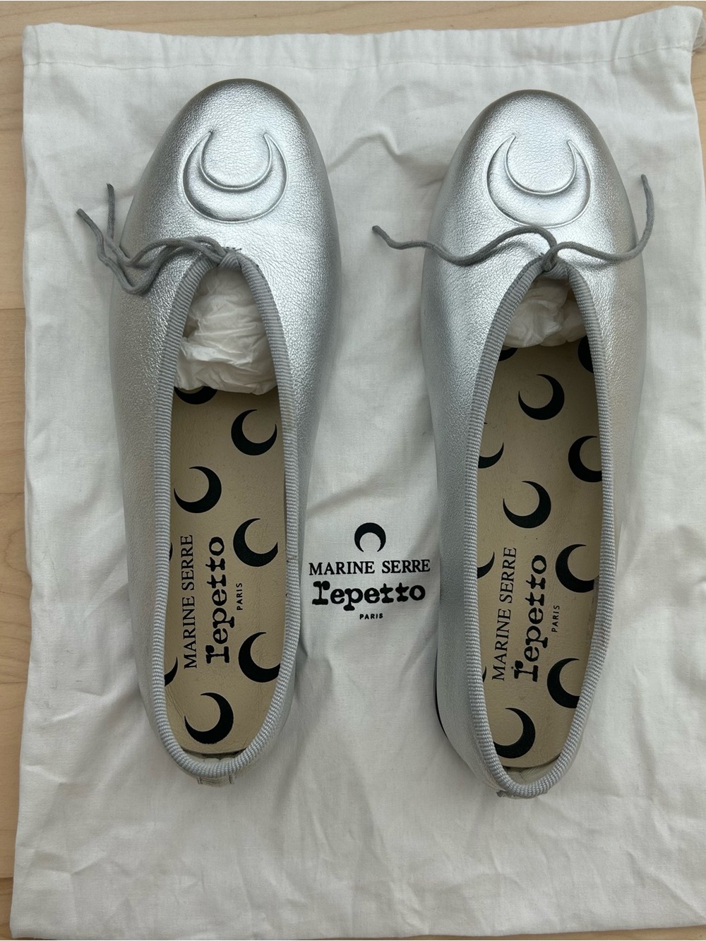Marine Serre x Repetto Silver Ballet Flats in size 40 - Brand New Never Worn
